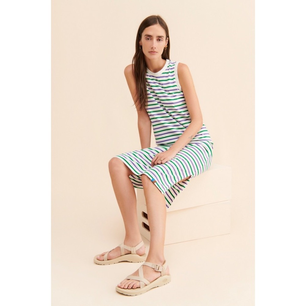 KULE The Tank Dress Green Purple Striped Cotton Sleeveless Midi Dress Medium